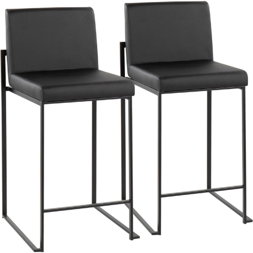 Fuji High Back 26" Counter Stool in Black Leatherette & Black Steel (Set of 2)